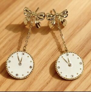 14K Gold Plated Round Oil Drop Inlaid Clock Dangle Earrings